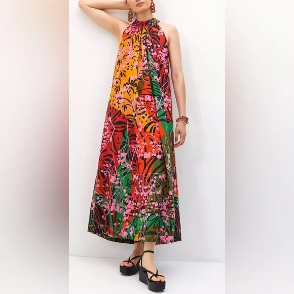 Roopa Pemmaraju X Anthropologie Floral Maxi Halter Beaded Colorful Dress Size XL - Picture 4 of 17